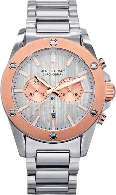 Jacques Lemans Herenchronograaf Livepool, Sport 1 1812E Zilverkleur/Roze