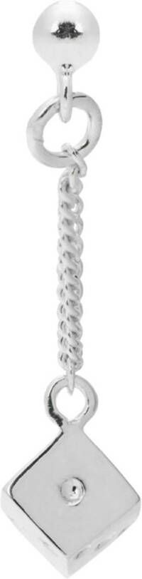 Anna + Nina Dice Stud Chain enkele oorsteker van zilver