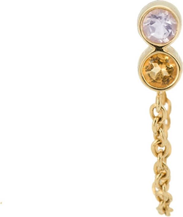 Anna + Nina Single Duo Chain enkele oorsteker Rose Quartz/Citrineÿvan 14k goud 18-2M902047G