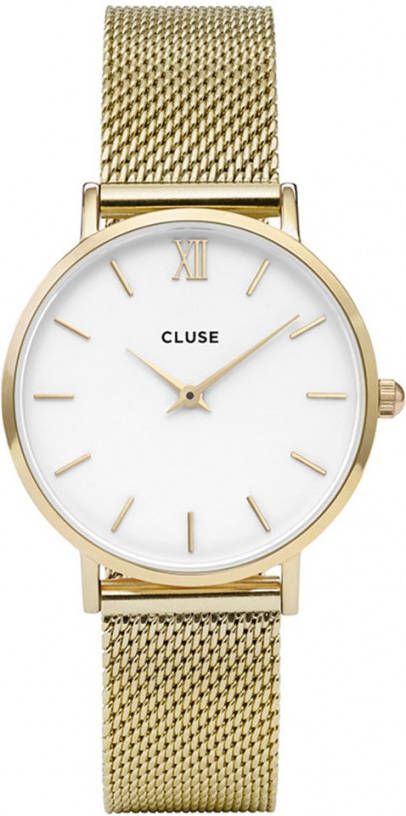 cluse Horloges Minuit Mesh Gold Plated White Goudkleurig