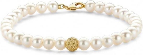 Diamond Point Geelgouden armband witte zoetwaterparel Riviè, ra
