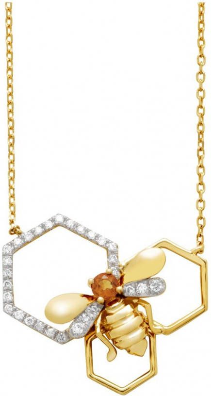 Diamond Point Geelgouden collier, 0 05 ct citrien, Queen Bee