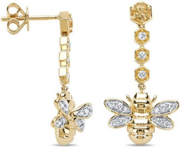 Diamond Point Geelgouden oorsieraden, 0 20 ct citrien, Queen Bee