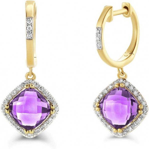 Diamond Point Geelgouden oorsieraden 3.01 ct amethist Fië, sta