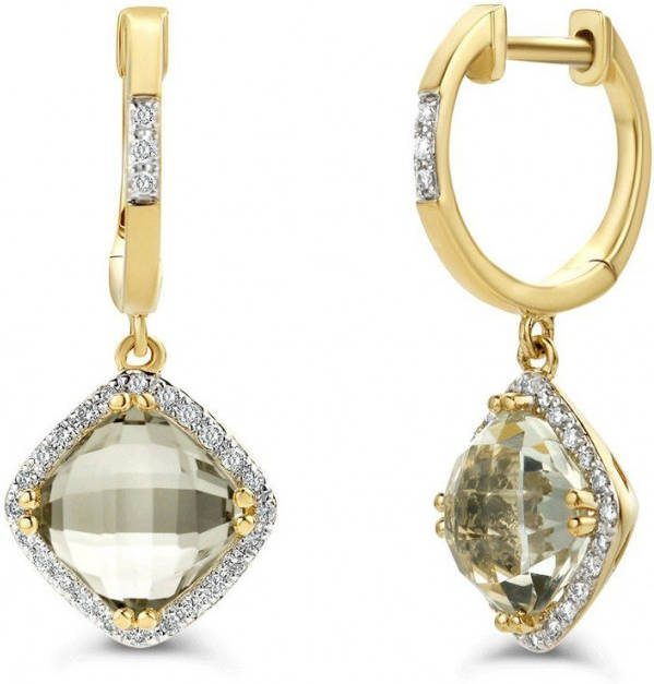Diamond Point Geelgouden oorsieraden 3.26 ct groene amethist Fië, sta