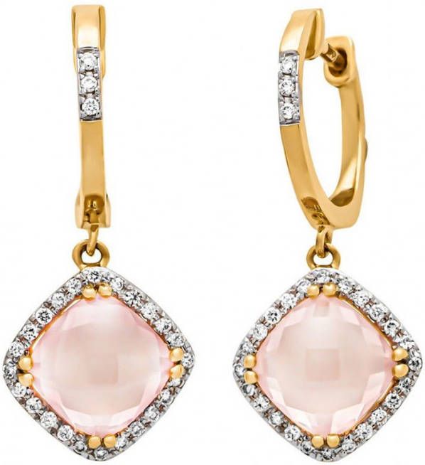 Diamond Point Geelgouden oorsieraden, 3.39 ct roze kwarts, Fië, sta