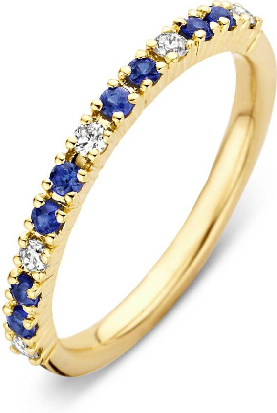 Diamond Point Geelgouden ring 0 22 ct blauwe saffier Ensemble