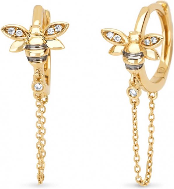 Diamond Point Geelgouden oorsieraden, 0 03 ct diamant, Queen Bee
