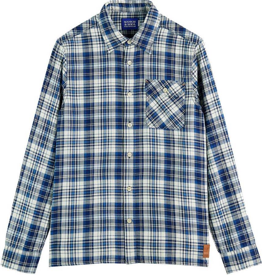Scotch & Soda Blauwe Casual Overhemd Indigo Checked 1 Pocket Workwe