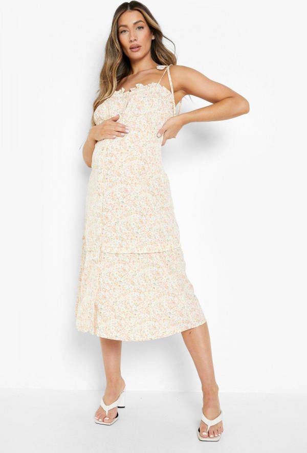 boohoo Zwangerschap Midi Jurk Met Bandjes En Knopen, Orange