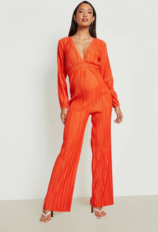 boohoo Zwangerschap Plisse Jumpsuit Met V Hals, Orange