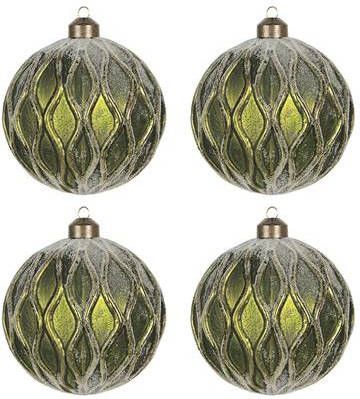 Clayre & Eef Kerstballen Set van 4 Ø 9 cm Groen Glas Rond