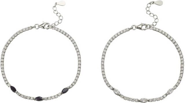 AMY VERMONT 2 delige armbandenset met zirkonia's met synth. zirkonia's Zilverkleur