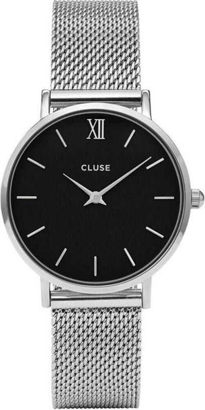 cluse Horloges Minuit Mesh Silver Colored Black Zilverkleurig