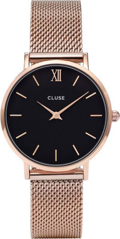 cluse Horloges Minuit Mesh Rose Gold Plated Black Rosé, goudkleurig