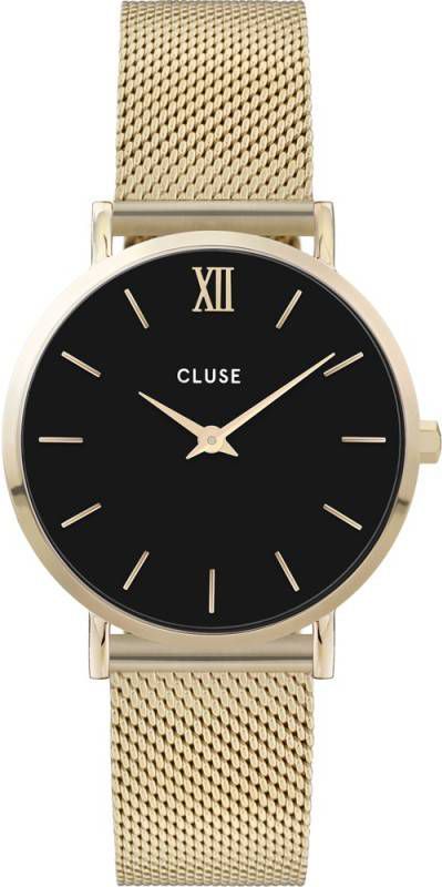 cluse Horloges Minuit Mesh Gold Plated Black Goudkleurig