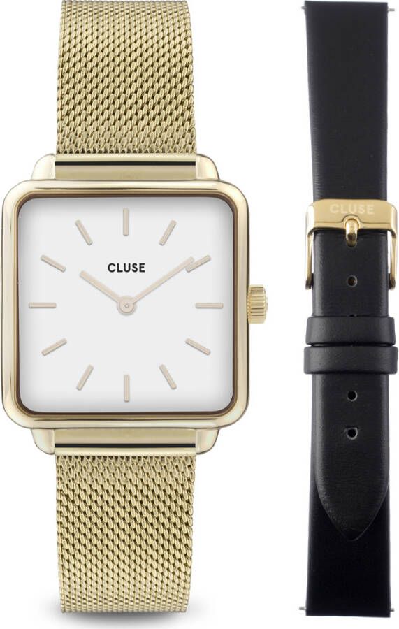 cluse Horloges La Tetragone Gift Box Watch and leather strap Goudkleurig