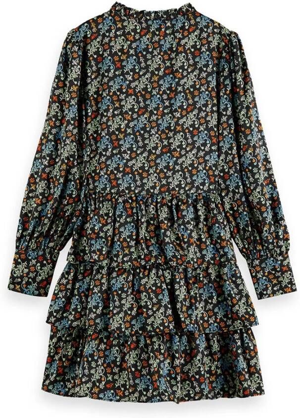 Scotch and Soda Jurken Kids All Over Printed Long Sleeved Dress Zwart