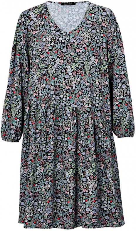 Sara Lindholm Jurk met kleurrijke print rondom Zwart/Paars/Groen