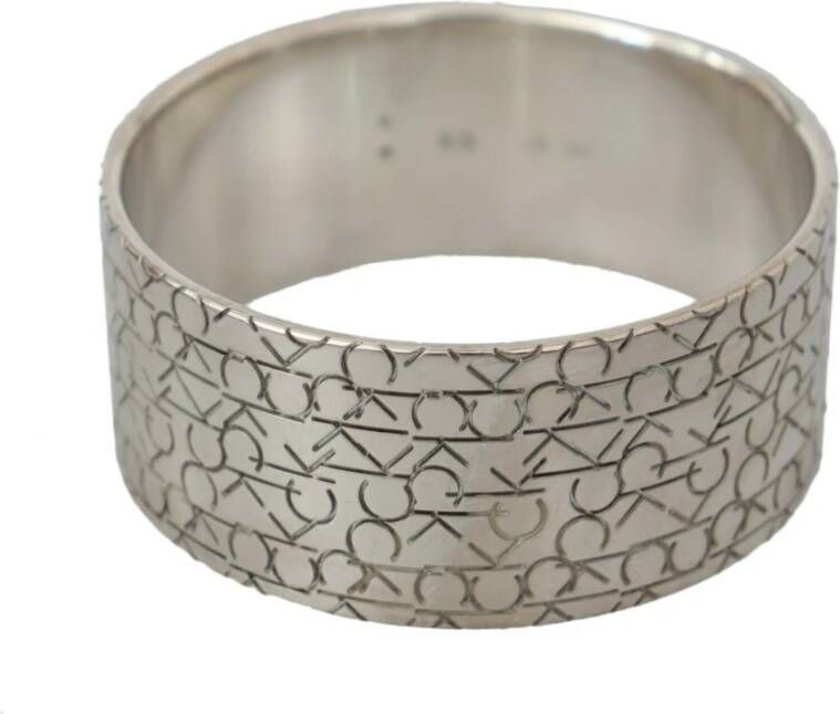 Calvin Klein Silver Logo Bangle 160gram 925 Sterling Silver Bracelet , Grijs, Unisex