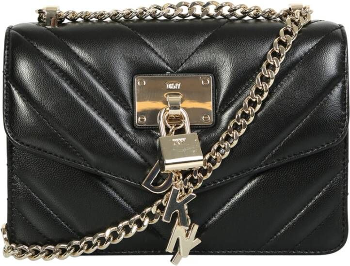 DKNY Gewatteerde schoudertas met hangslotdetail , Zwart, Dames