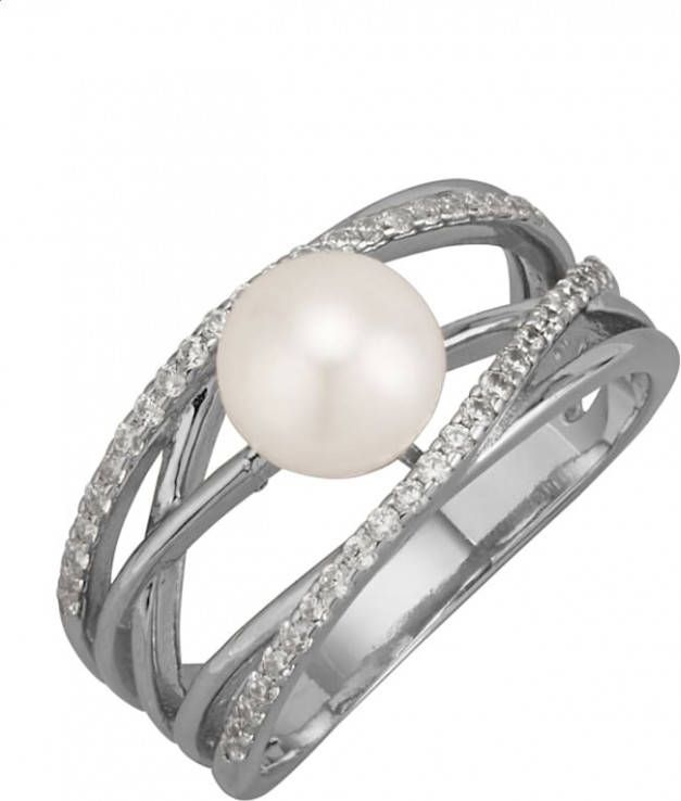 AMY VERMONT Damesring met cultivé zoetwaterparel Wit