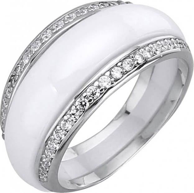 Jacques Lemans 2 delige ringenset van keramiek en zilver Wit