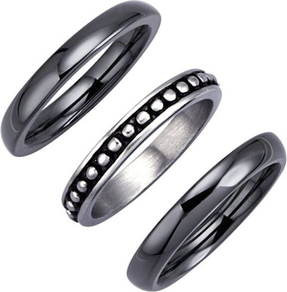 Jacques Lemans 3 delige set damesringen van keramiek en roestvrij staal Zwart