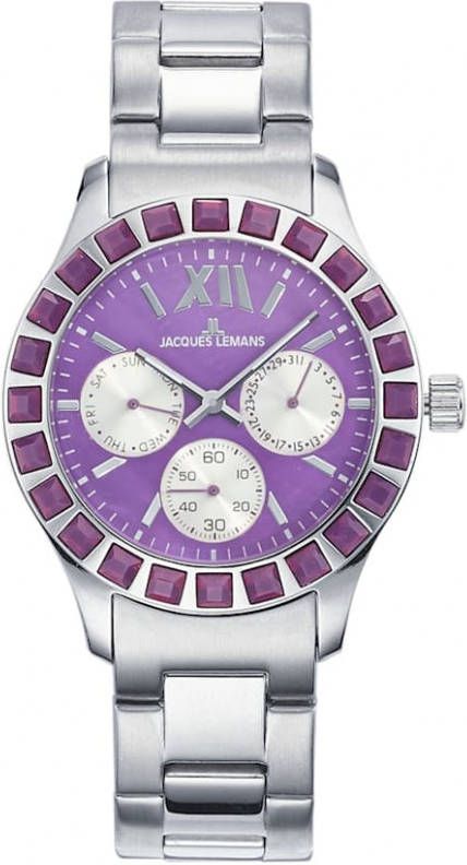 Jacques Lemans Dameschronograaf Serie Rome Sports Collektion Sport 1 1627ZU Zilverkleur/Violet