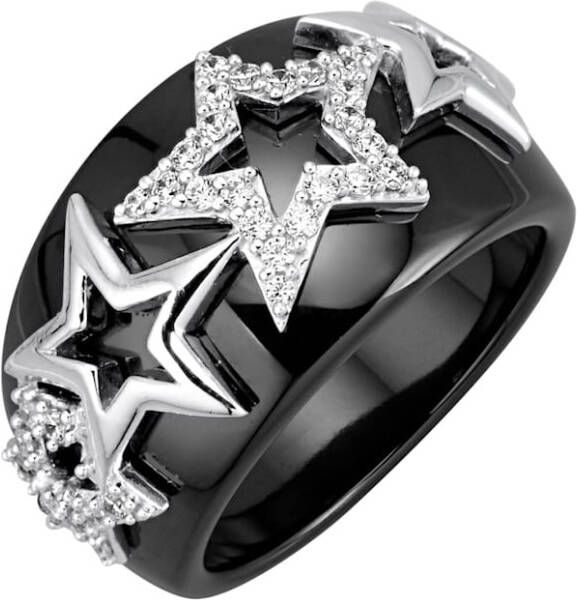 Jacques Lemans Damesring met synth. zirkonia's Zwart