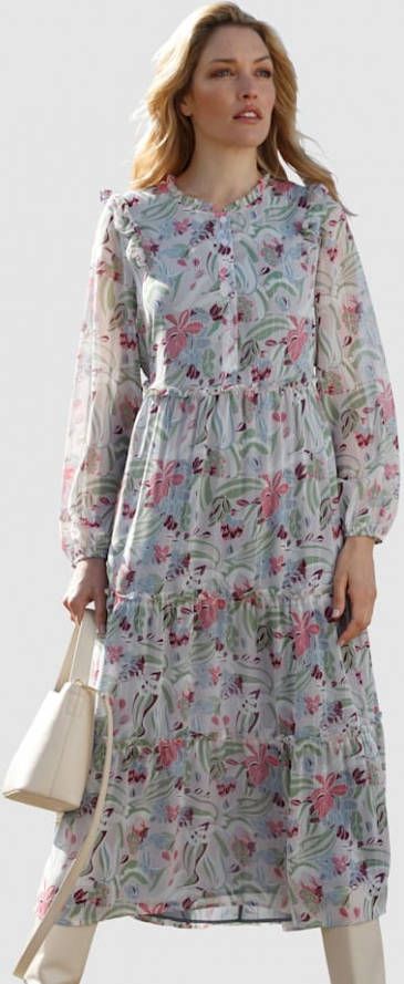 laura kent Jurk met glanzende bloemenprint Lavendel