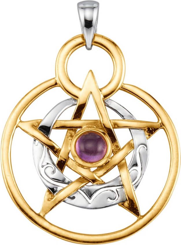 WENZ Hanger met pentagram van echt zilver Zilverkleur/Geelgoudkleur