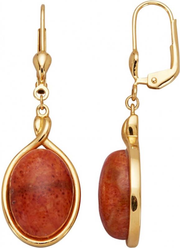 KLiNGEL Oorbellen met koraal, van echt zilver Goudkleur