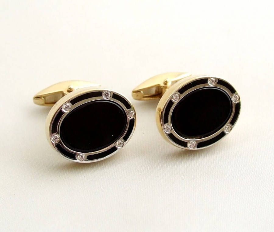 Christian Gouden diamanten manchetknopen met onyx