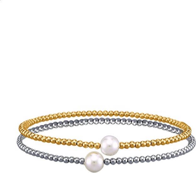 AMY VERMONT 2 delige armbandset met glasparels en van echt zilver Multicolor