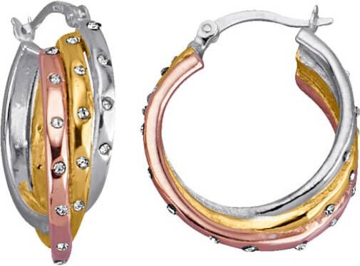 AMY VERMONT Creolen met synthetische kristalsteentjes, echt zilver Tricolor