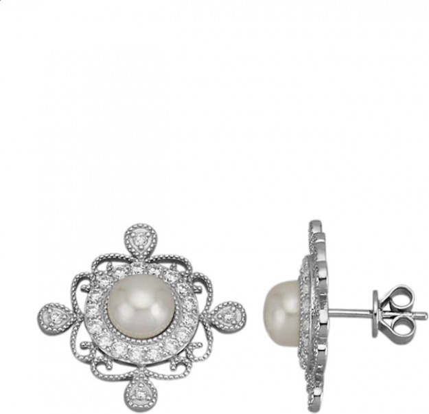 AMY VERMONT Oorstekers met cultivé zoetwaterparels Zilverkleur