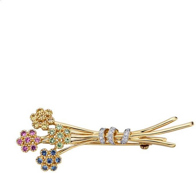 Diemer Farbstein Broche Bloemen van 14 kt. goud Multicolor