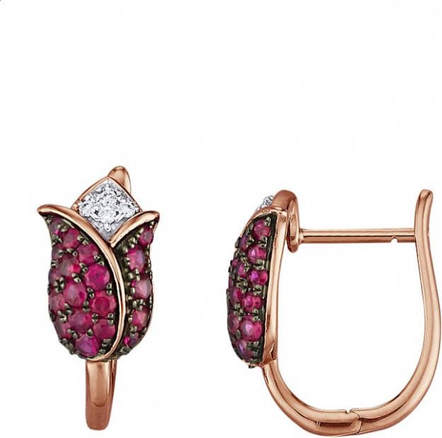 Diemer Farbstein Creolen met robijnen en diamanten Rood