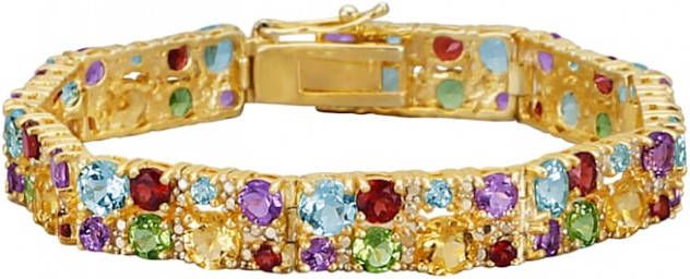 Diemer Damesring met gekleurde stenen met edelstenen en diamant, echt zilver Goudkleur