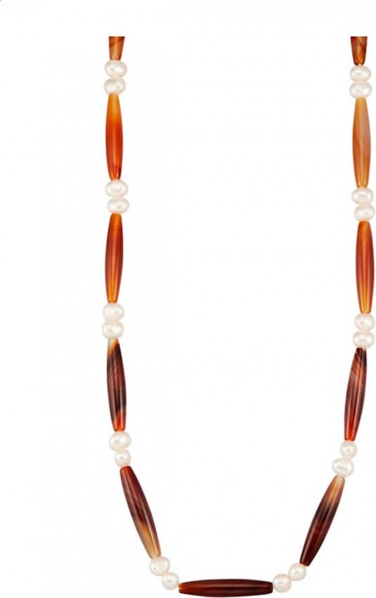 Diemer Farbstein Collier van rode agaat en cultivé zoetwaterparels Rood