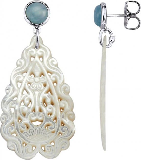 Diemer Farbstein Oorbellen met aquamarijn en parelmoer Wit