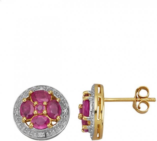 Diemer Farbstein Oorstekers met robijnen en diamanten Rood