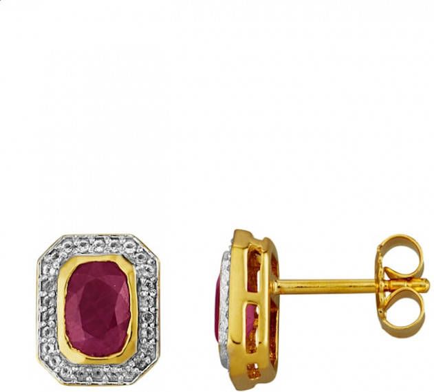 Diemer Farbstein Oorstekers met robijnen en wittopazen Rood