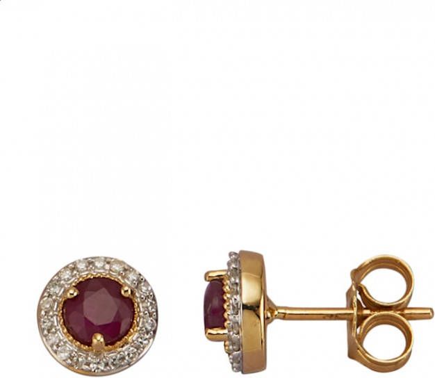 Diemer Farbstein Oorstekers met robijnen en diamanten Rood