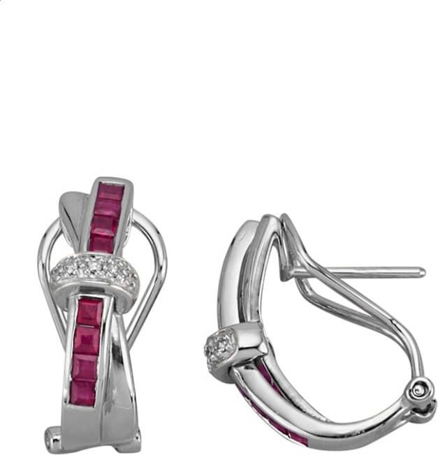 Diemer Farbstein Oorstekers met robijnen en diamanten Rood