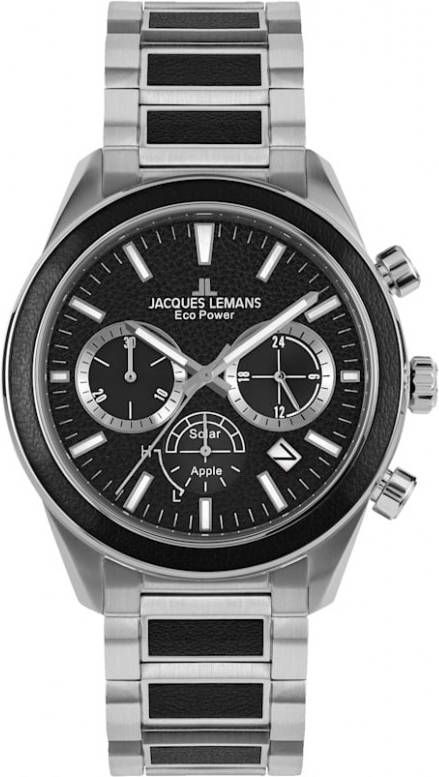 Jacques Lemans Herensolarchronograaf serie Eco Power, collectie Classic, 1 2115F Zwart