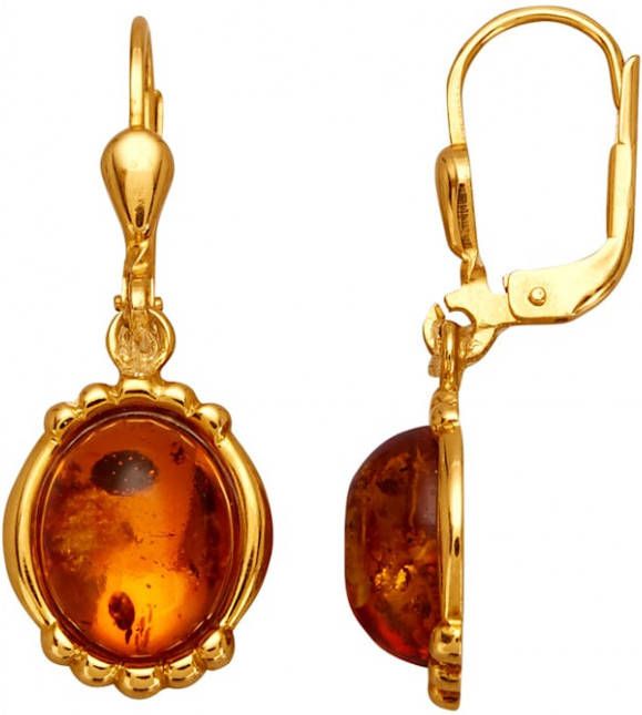 KLiNGEL Oorbellen met barnsteen, echt zilver Geelgoudkleur