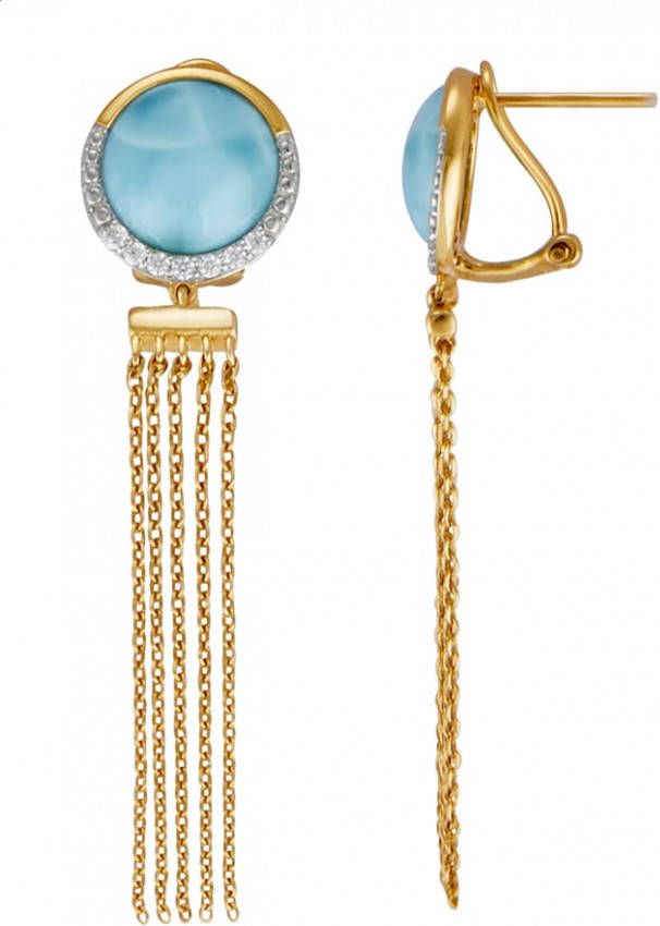 KLiNGEL Oorbellen met larimar en synth. zirkonia's, echt zilver Goudkleur